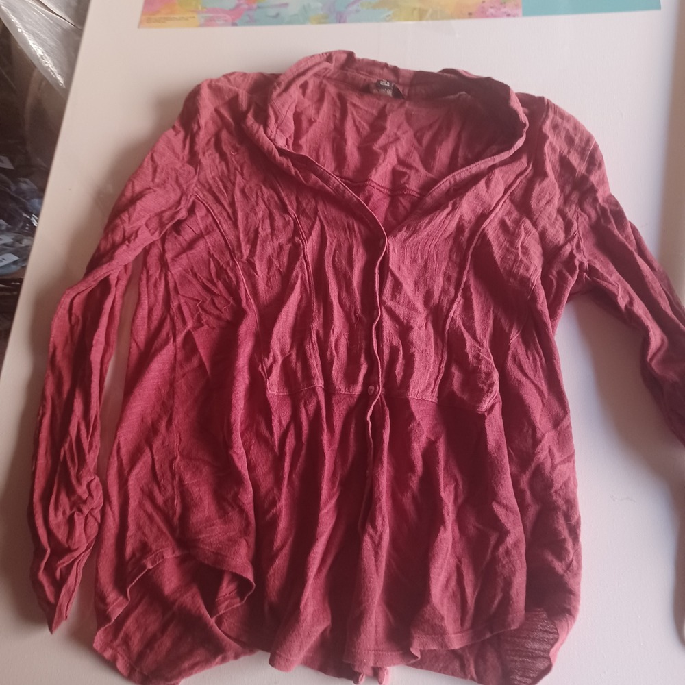 Lucky Brand Womens Long Sleeve Button Front Blouse Burgundy Red Gauze Top 13564